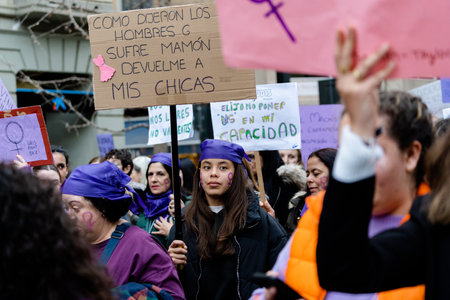 people demonstrating in the streets of Granada, on international womens dayのeditorial素材