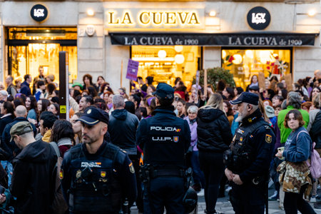 people demonstrating in the streets of Granada, on international womens dayのeditorial素材