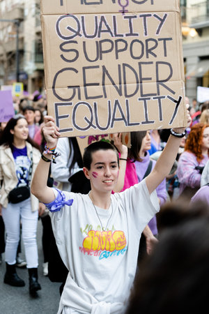 people demonstrating in the streets of Granada, on international womens dayのeditorial素材