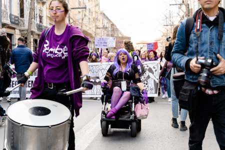 people demonstrating in the streets of Granada, on international womens dayのeditorial素材