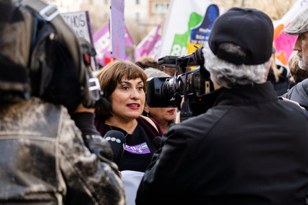 people demonstrating in the streets of Granada, on international womens dayのeditorial素材