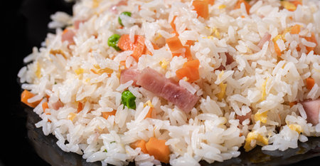 macro photography of oriental rice dish 3 delights. Asian and oriental foodの写真素材