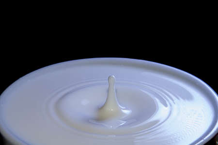Milk drop falling on a cup full of milkの写真素材
