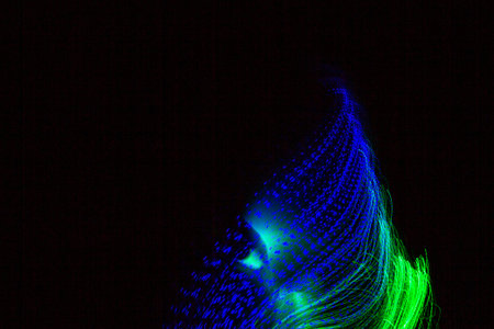 Long exposure for light painting photography. Red, green and blue rays