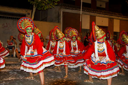 MANISES (Valencia), SPAIN - JULY 5: Unidentified participants at "Fiesta Moros y Cristianos", costume parade on the streets of Manises, July 5, 2019, Manises (Valencia), Spainのeditorial素材