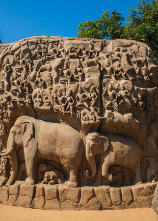 Sculpture of elephants in Indiaの写真素材