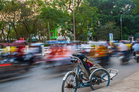 Tipical Vietnamese transportation on the street of Hueの写真素材