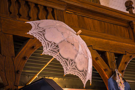 Beautiful white umbrella in Krakow marketの写真素材