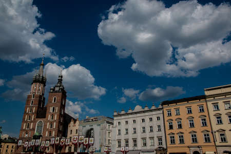 Main square, clouds and color blue in Polandのeditorial素材