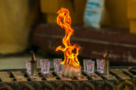 Candle in Shwedagon pagoda near Yangonの写真素材