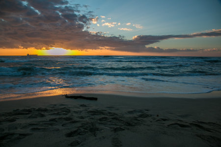 Tanker in ionian sea near Santa Maria al Bagno, Salento, Italyの写真素材