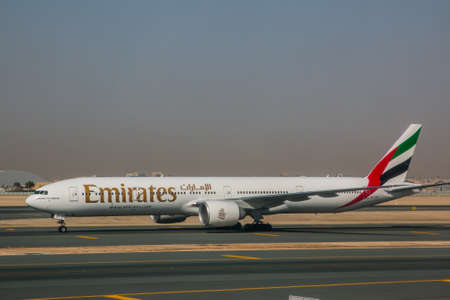 Emirates plane at Doha airportのeditorial素材