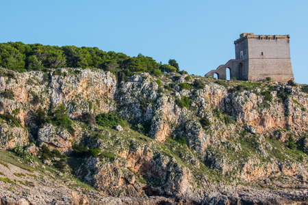 Watchtower in Porto Selvaggio park, Salento, Italy.の写真素材