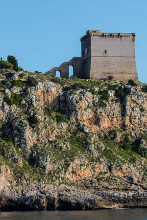 Watchtower in Porto Selvaggio park, Salento, Italy.の写真素材