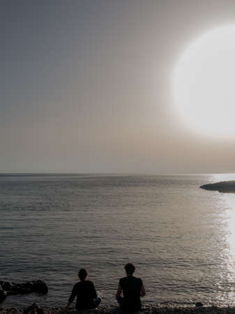 Couple on beach in Salento, Italyの写真素材