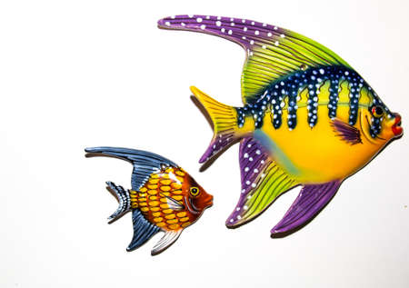 Toy fishes on white backgroundの写真素材