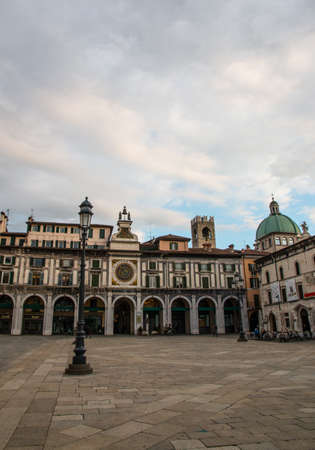 The panorama of square Piazza della Loggia, Brescia, Italyのeditorial素材