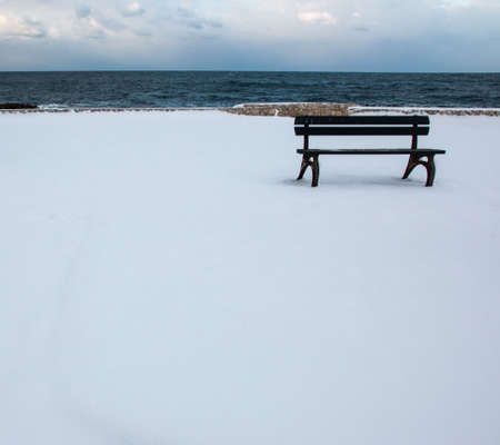 Ionian coast after a exceptional snowfall. 
Jan 2017, Salento, Italy.の写真素材