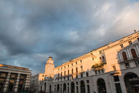 The panorama of Piazza della Vittoria square, brescia, italyの写真素材