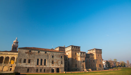 Medieval fortress, Gonzaga Saint George (Giorgio) castle in Italy, Mantua (Mantova)のeditorial素材