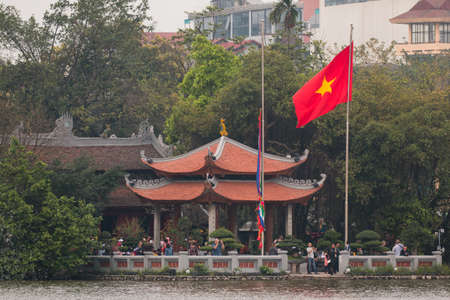 Ngoc Son Temple on a small island, Hoan Kiem Lake, Hanoi, Vietnamのeditorial素材