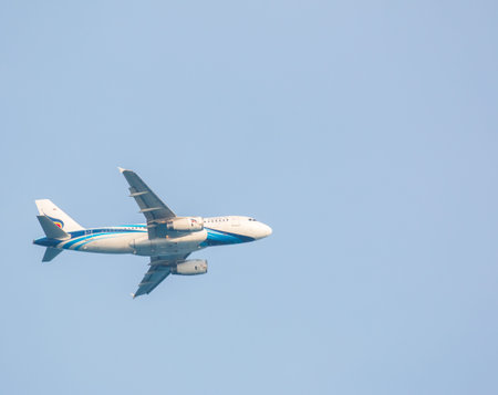 Bangkok Airways Airbus landing at Koh Samui airport, Thailand
