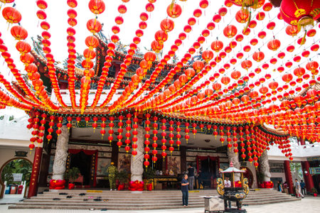 red lanterns decorations at Thean Hou Temple in Kuala Lumpur, Malaysia
