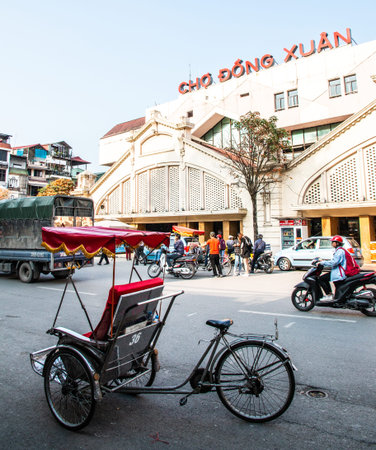 Exterior front view of Dong Xuan market, Hanoi, Vietnam