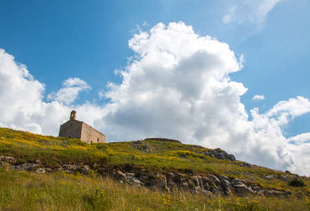 Medieval church near ionian sea (San Mauro), Apulia, Salento, Italyの写真素材