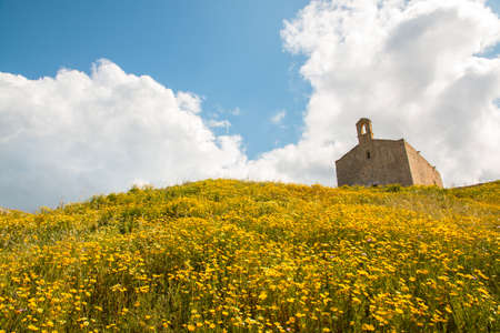 Medieval church near ionian sea (San Mauro), Apulia, Salento, Italyの写真素材