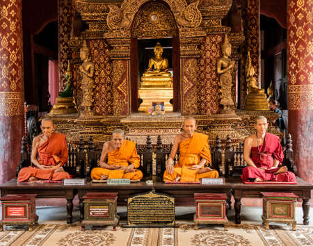 Buddhist monks wax statue in Wat Phra Sing Temple, Chiang Mai Province, Thailandのeditorial素材