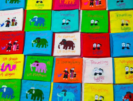 Souvenir stuffed pillows at a night market, Luang Prabang, Laoのeditorial素材