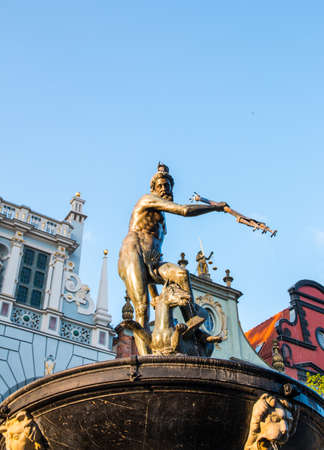 Fountain of Neptune in old city of Gdansk, Polandのeditorial素材