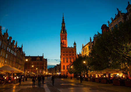 Old town of Gdansk with city hall at night, Polandのeditorial素材