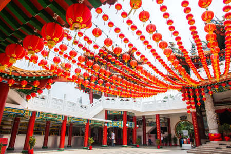 red lanterns decorations at Thean Hou Temple in Kuala Lumpur, Malaysiaのeditorial素材