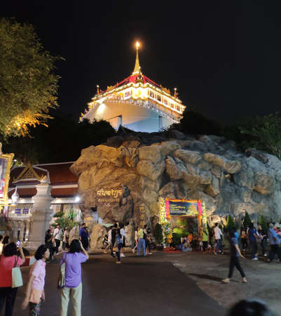 view of Wat Saket Ratcha Wora Maha Wihan (Wat Phu Khao Thong, Golden Mount temple), a popular Bangkok tourist attraction, Thailandのeditorial素材