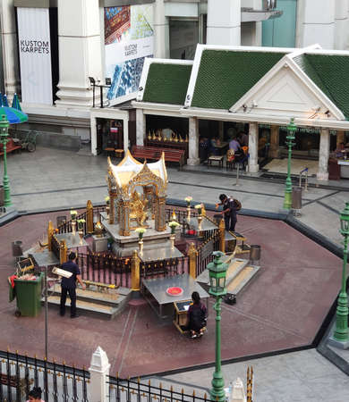 Erawan Shrine Temple in Bangkok without people during the pandemic Covid-19のeditorial素材