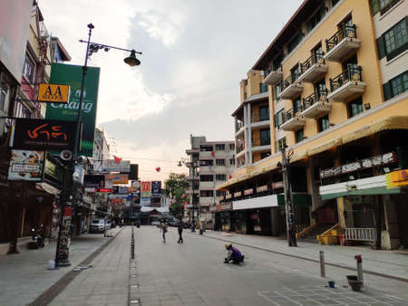 Khao San Road without people, during the pandemic Covid-19, Bangkok, Thailandのeditorial素材