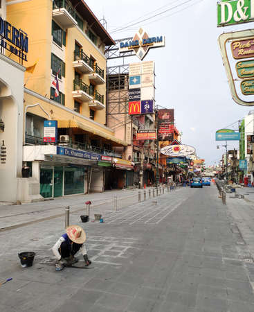Khao San Road without people, during the pandemic Covid-19, Bangkok, Thailandのeditorial素材