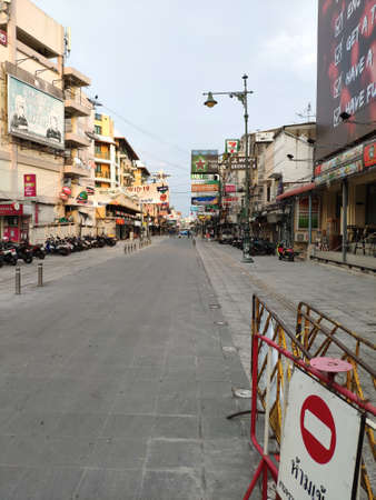 Khao San Road without people, during the pandemic Covid-19, Bangkok, Thailandのeditorial素材