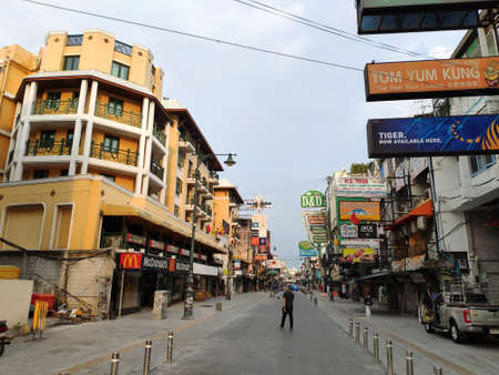Khao San Road without people, during the pandemic Covid-19, Bangkok, Thailandのeditorial素材