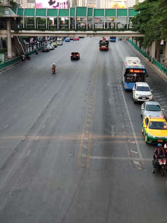 Ratchadamri Road (Ratchaprasong District) without traffic and people during the pandemic Covid-19, Bangkok, Thailandのeditorial素材