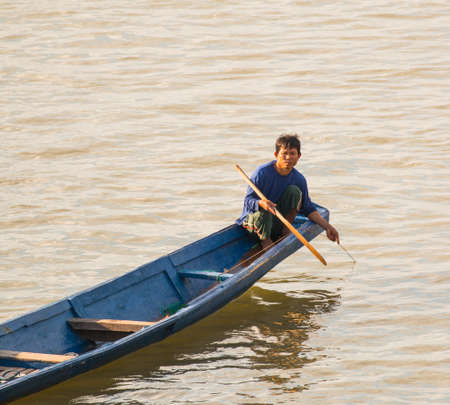 fisherman boat on mekong river, Thailandのeditorial素材