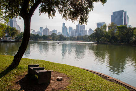 BANGKOK, THAILAND, JAN 15, 2017: Cityscape at Lumpini park, Bangkok, Thailandの写真素材