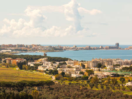 Panoramic view of gallipoli, a village near ionian sea, Apulia, Salento, Italyの写真素材