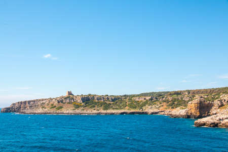 Watchtower near ionian sea (Uluzzo tower in Porto Selvaggio) Apulia, Salento, Italyの写真素材