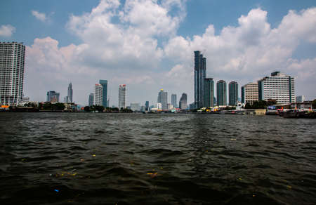 Bangkok city skyline and Chao Phraya river, Bangkok, Thailandの写真素材
