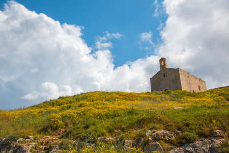 Medieval church near ionian sea (San Mauro), Apulia, Salento, Italyの写真素材