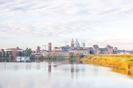 Panoramic view of the medieval historic city of Mantua in Lombardy, Italyの写真素材