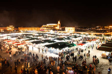 MARRAKECH, MOROCCO, JAN 15, 2019: Djemaa El Fna square by night, Marrakech, Moroccoのeditorial素材